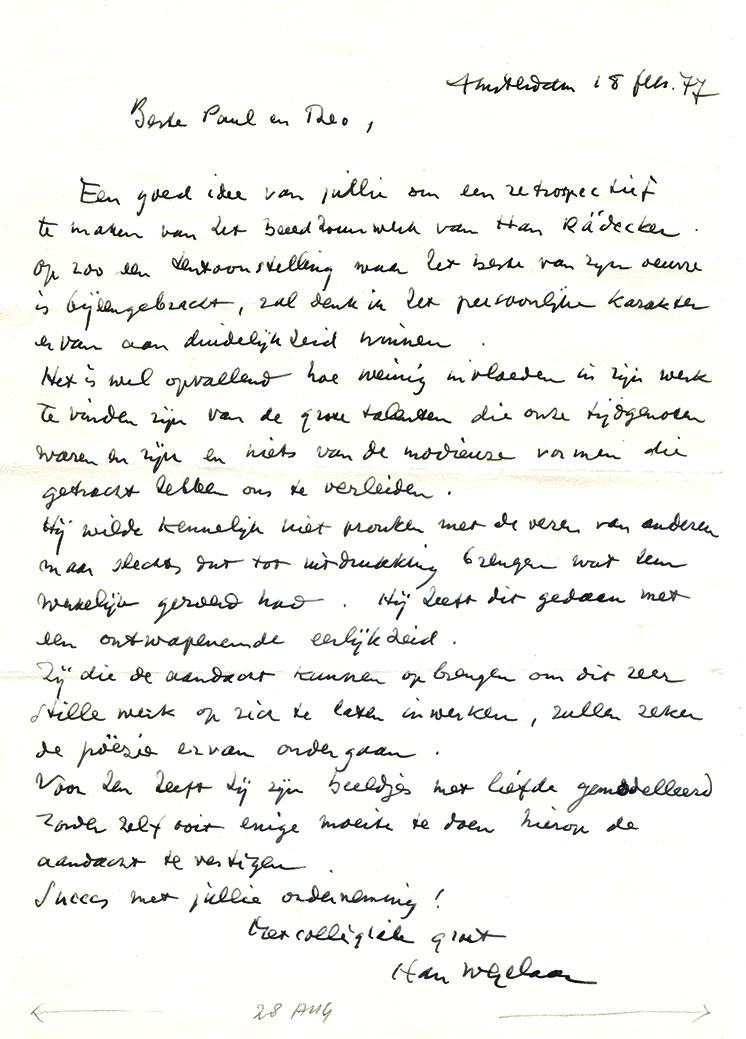 Brief van Han Wezelaar